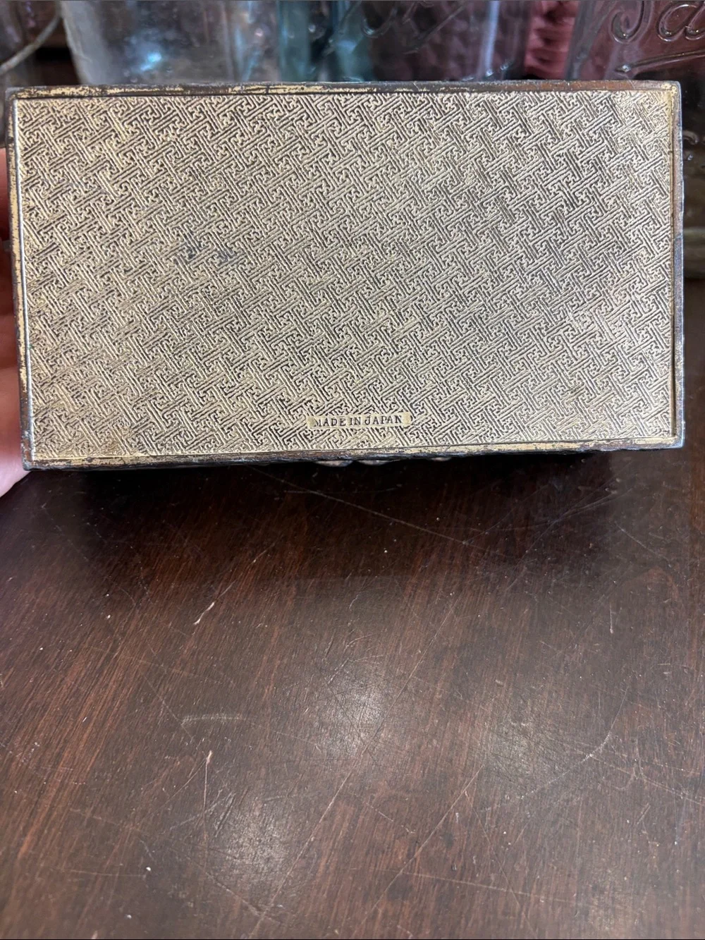 Ornate Embossed Metal Trinket Box in Aged Silver Tone